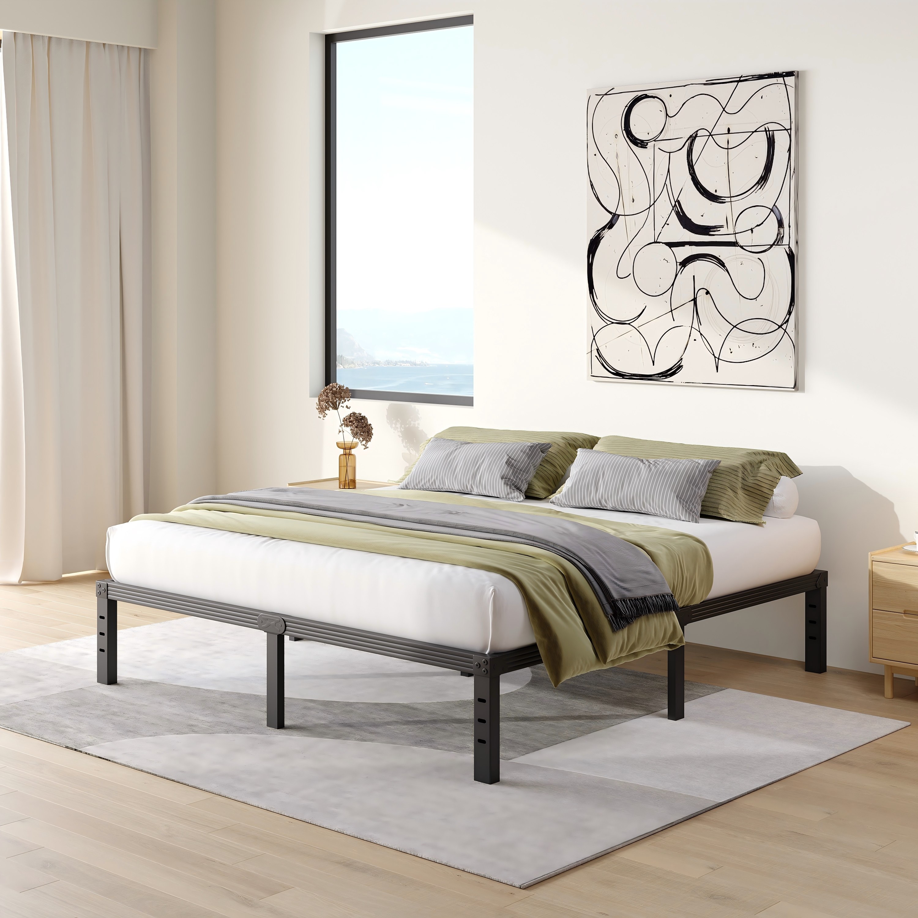 COMASACH 14 inch King Bed Frame, Easy Assembly, No Box Spring Needed, Heavy Duty Metal Platform King Size, Noise Free, Black