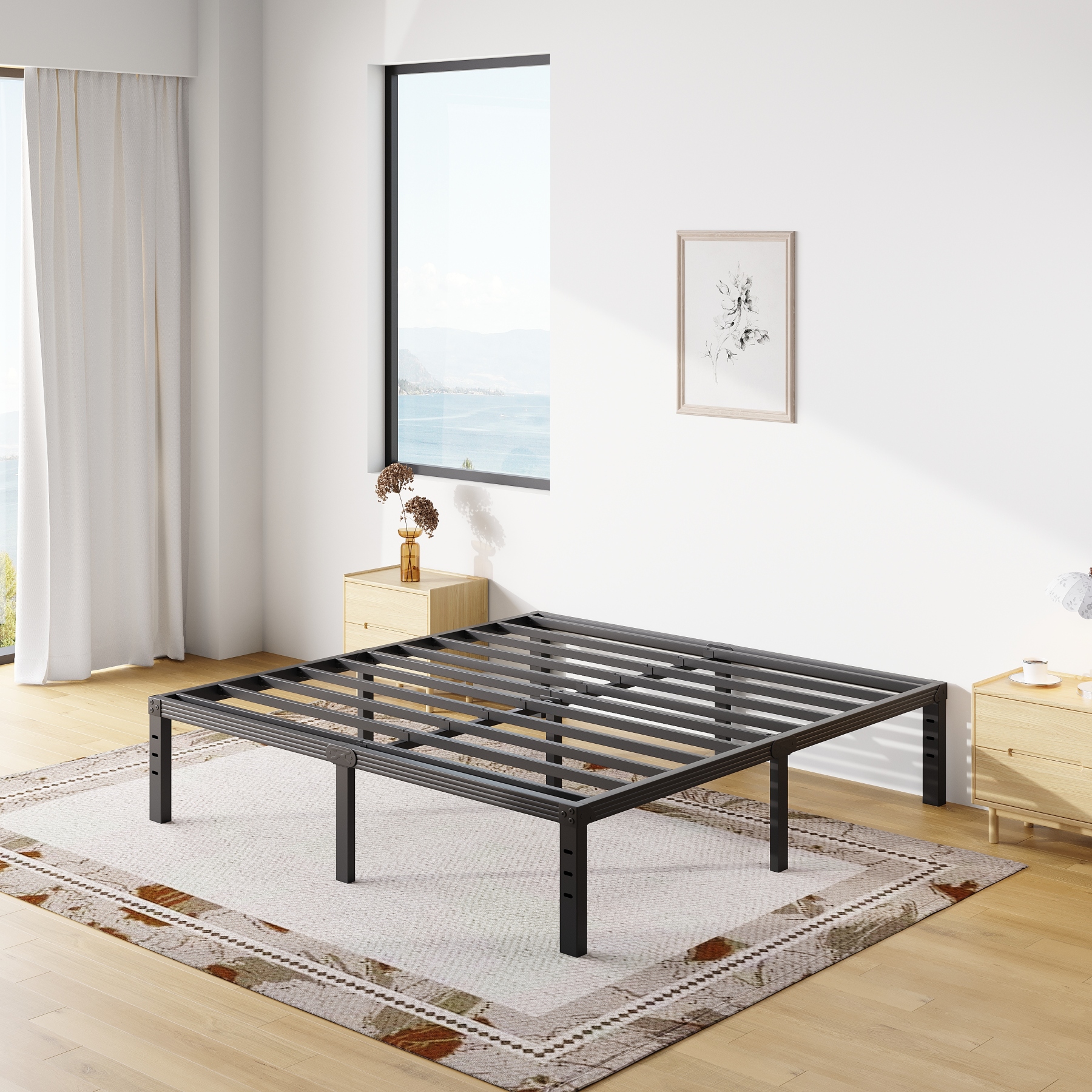 COMASACH 18 inch King Bed Frame, Easy Assembly, Heavy Duty Metal Platform, Noise Free, Black