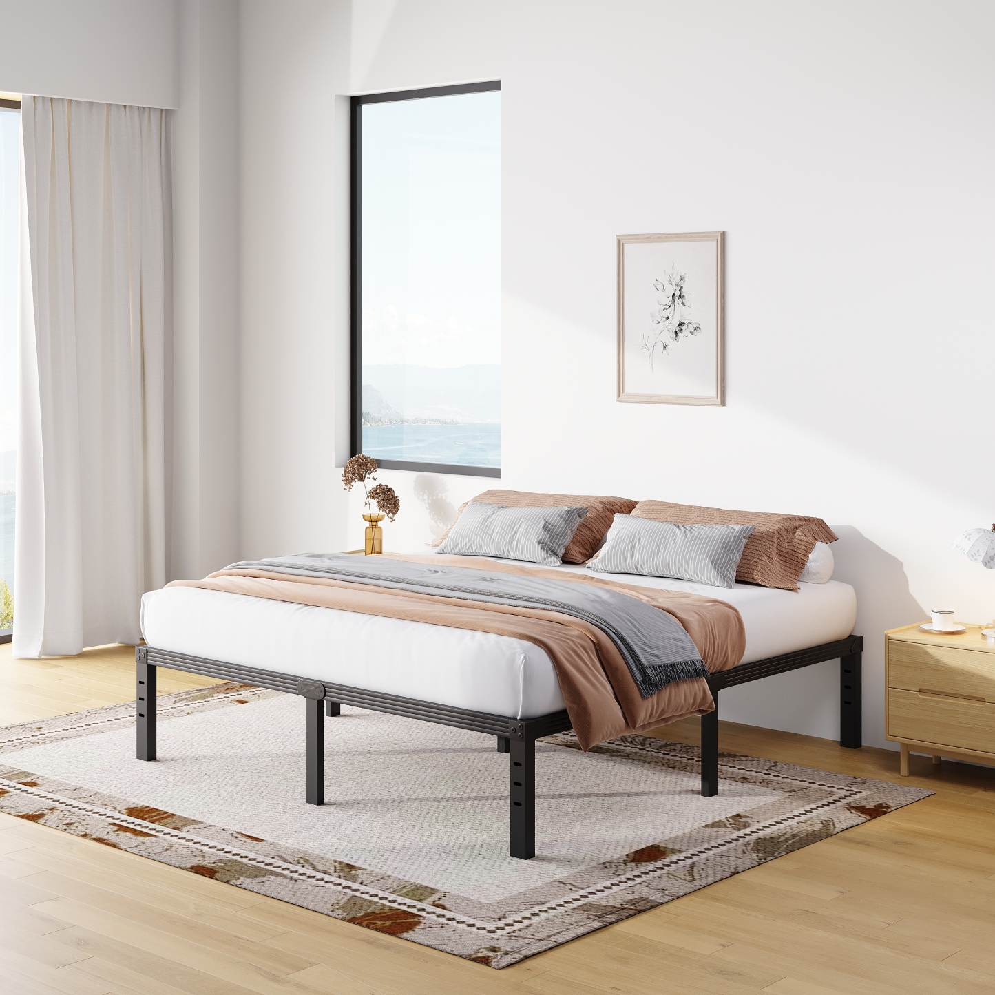 COMASACH 18 inch King Bed Frame, Easy Assembly, Heavy Duty Metal Platform, Noise Free, Black