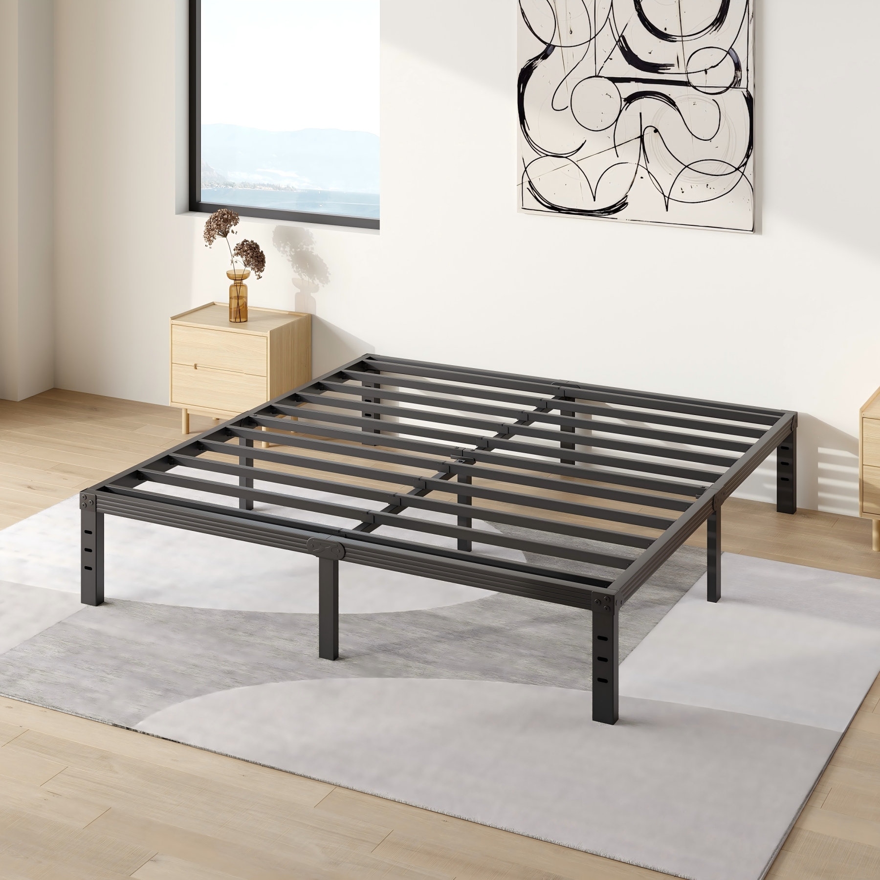 COMASACH 14 inch King Bed Frame, Easy Assembly, No Box Spring Needed, Heavy Duty Metal Platform King Size, Noise Free, Black