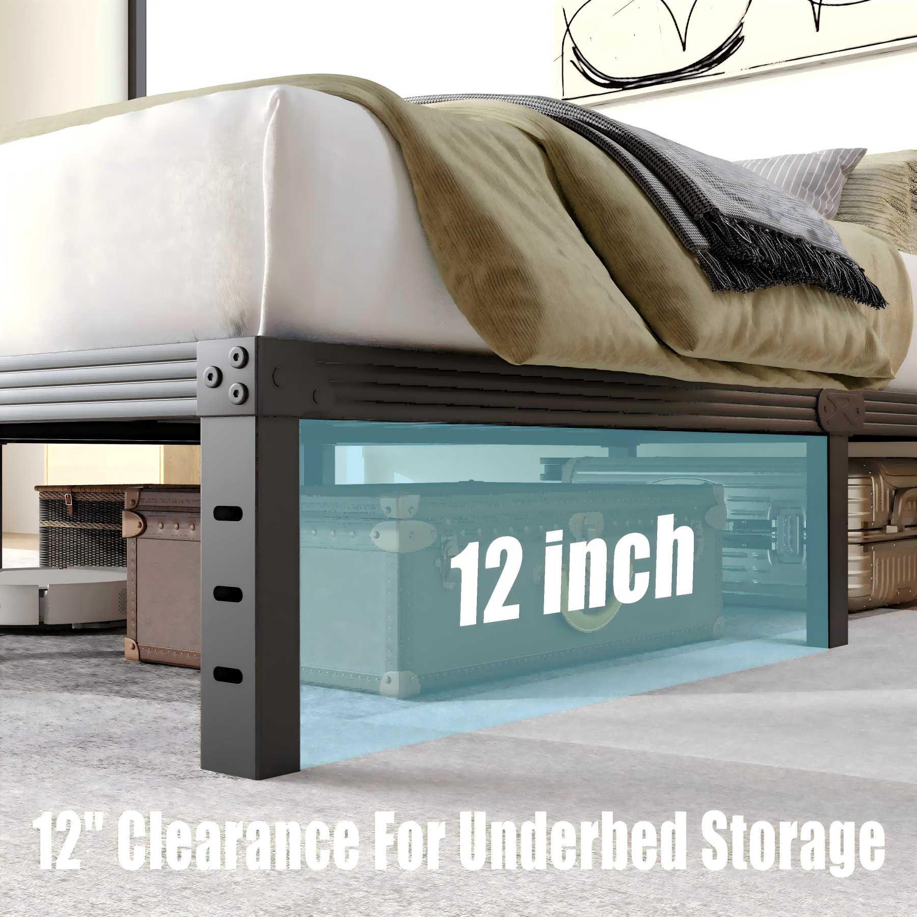 COMASACH 14 in Twin Bed Frame, Easy Assembly, No Box Spring Needed, Heavy Duty Metal Platform Bed Frame Twin Size, Noise Free, Black