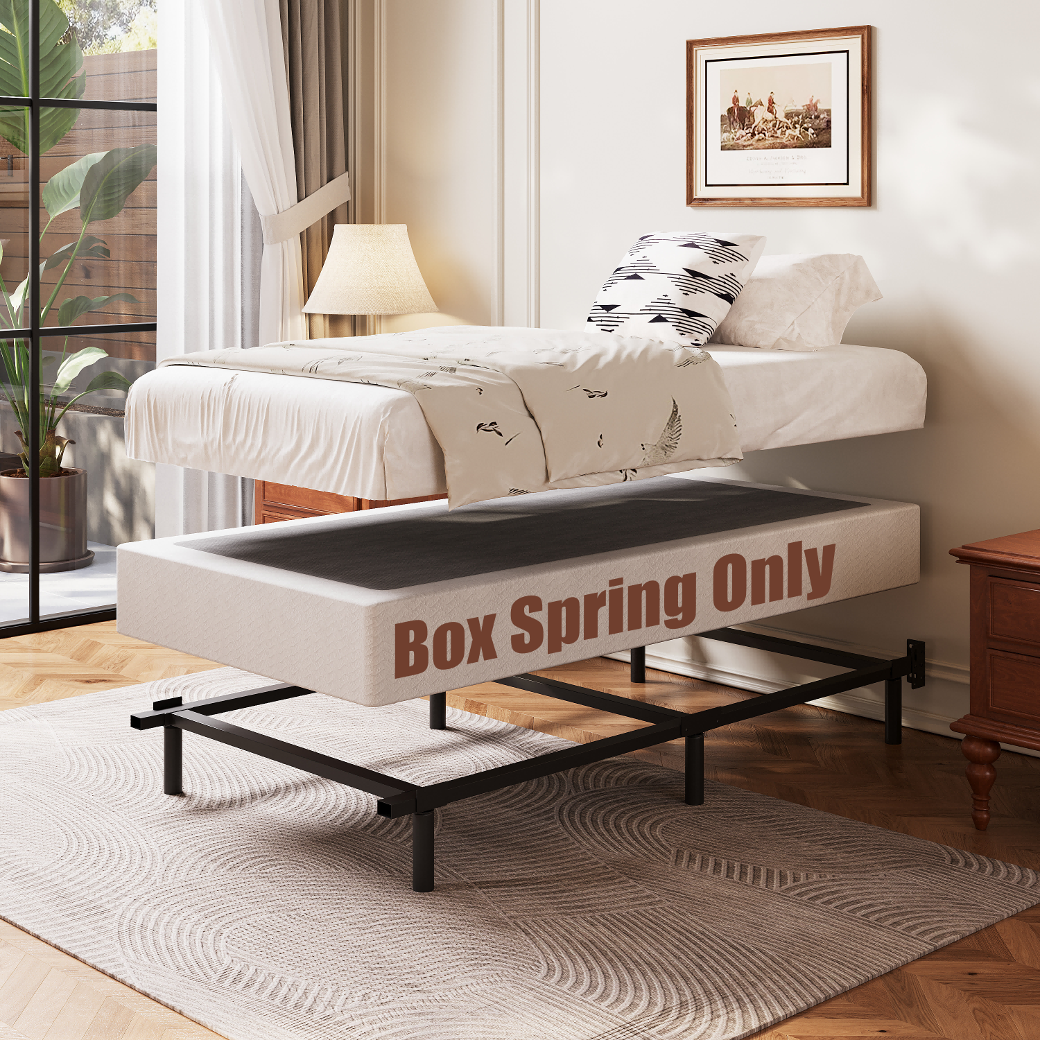 COMASACH 9" Heavy-Duty Metal Box Spring Mattress Foundation, Twin size，Easy Assembly