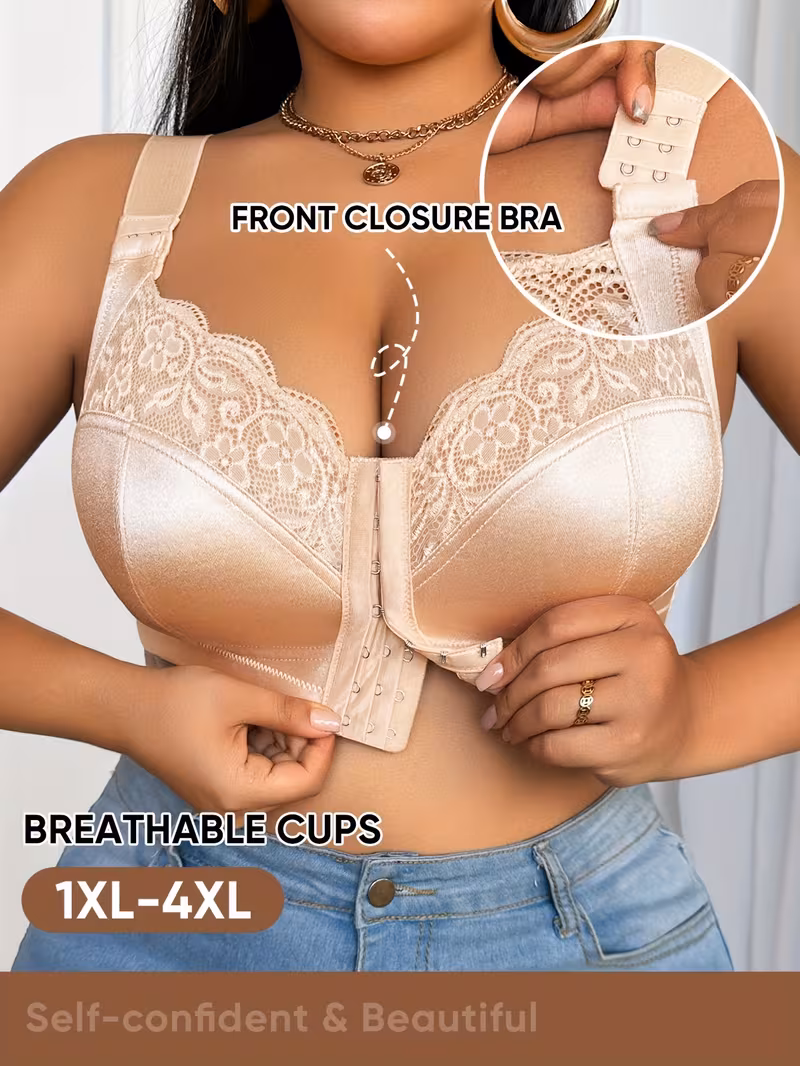 Biustonosz damski plus size, pełny, zakrywający biust, pełny, zapięcie na fiszbiny z przodu, regulowane wykończenie koronką, biustonosze pełnowymiarowe, dd eff fghijk, ciężki, można prać ręcznie Szczegóły produktu 6