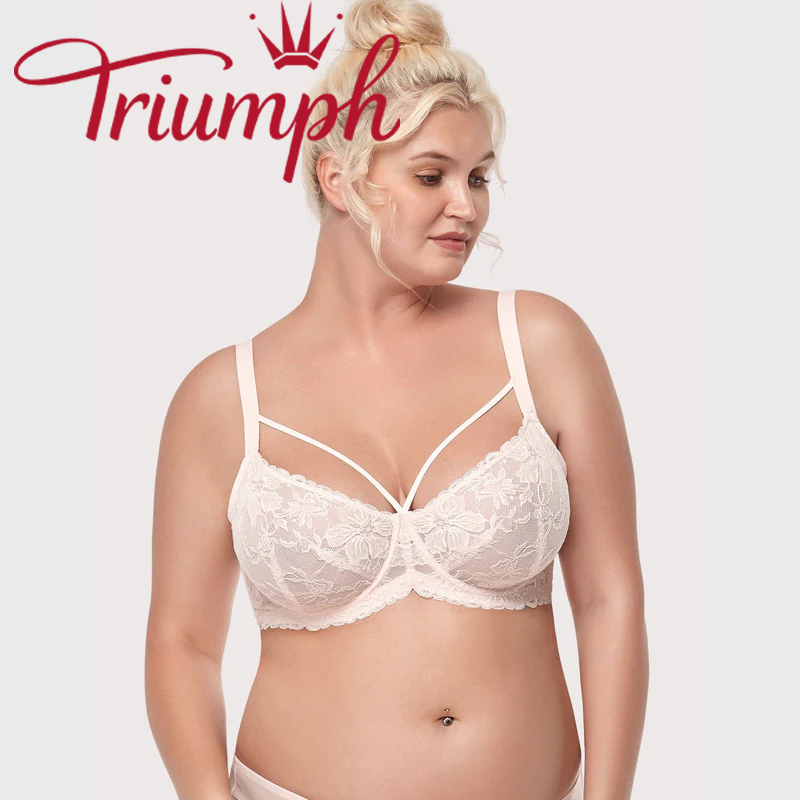 Triumph - 3 pezzi (75A-110F) 💝Reggiseno senza fodera in pizzo con spalline In Petals