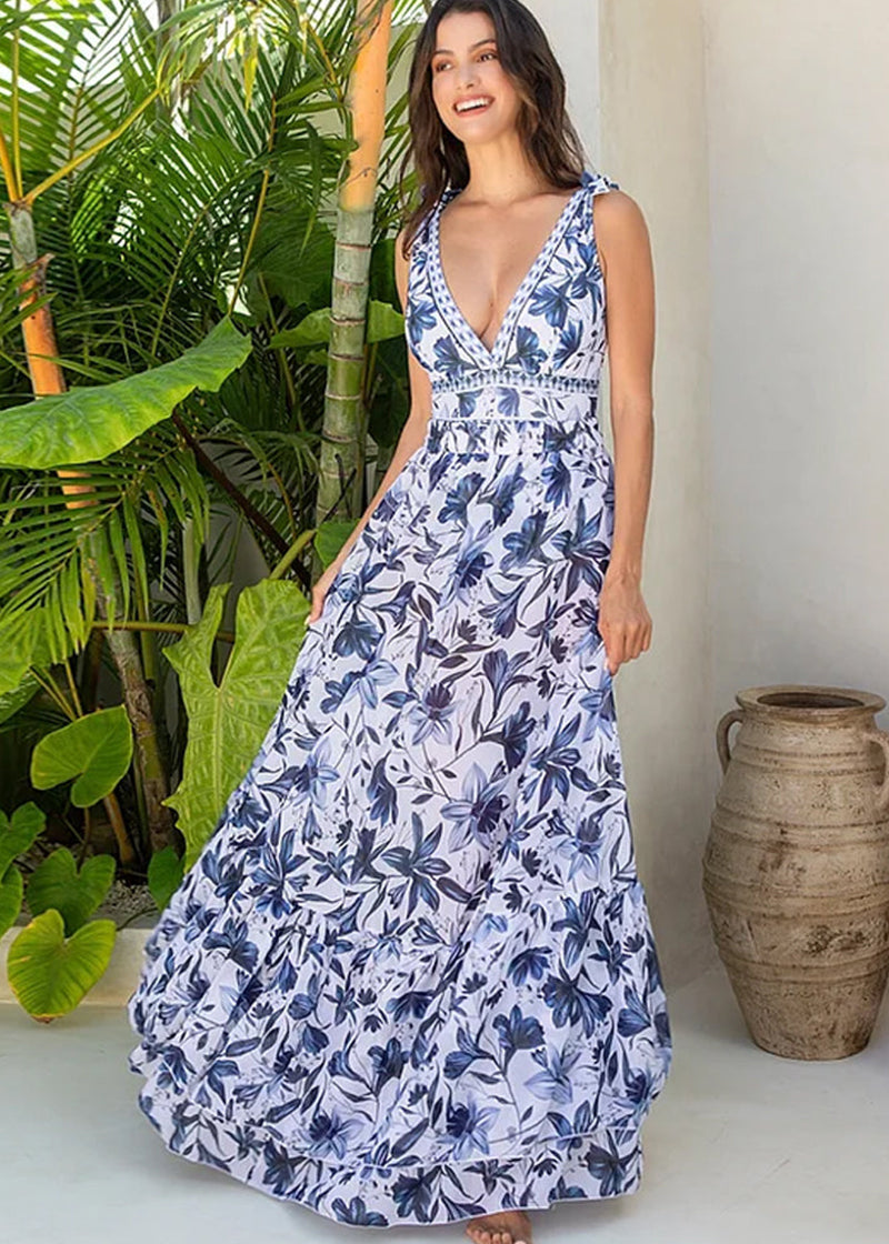 Jednodijelni kupaći kostim i suknja s V-izrezom i printom na vezice