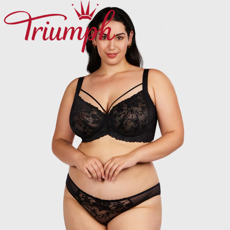 Triumph - 3 pezzi (75A-110F) 💝Reggiseno senza fodera in pizzo con spalline In Petals