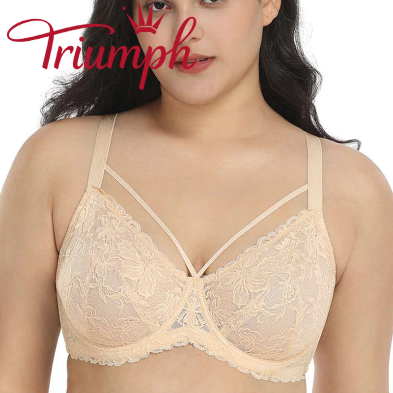 Triumph - 3 pezzi (75A-110F) 💝Reggiseno senza fodera in pizzo con spalline In Petals