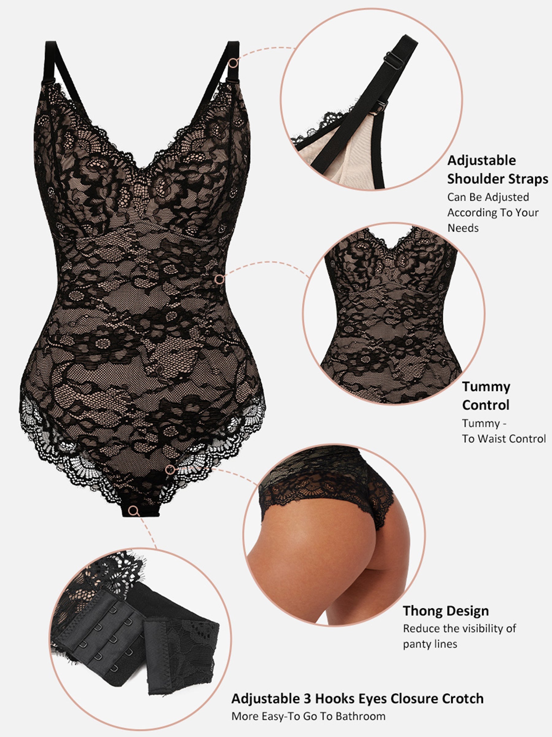 Bodysuit con perizoma intero e scollo a V in pizzo Feelingirl