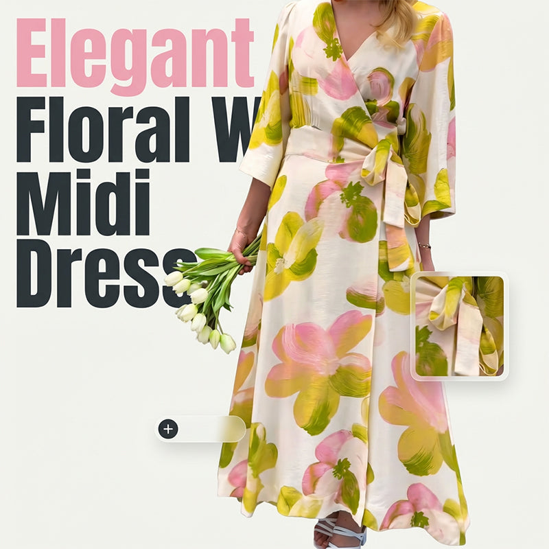 🔥Vruće ponude na rasprodaji - midi haljina s cvjetnim printom i V-izrezom