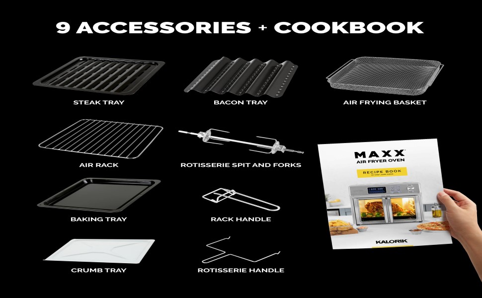 9 Maxx air fryer oven accessories and cookbook