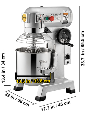 VEVOR Commercial Food Mixer, 30Qt Commercial Mixer with Timing Function, 1100W Stainless Steel Bowl Heavy Duty Electric Food Mixer Commercial with 3 Speeds Adjustable 108/199/382 RPM, Dough Hook Whisk Beater Included, Perfect for Bakery Pizzeria