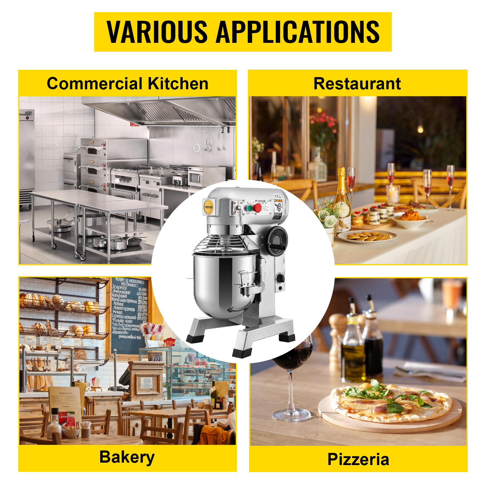 VEVOR Commercial Food Mixer, 30Qt Commercial Mixer with Timing Function, 1100W Stainless Steel Bowl Heavy Duty Electric Food Mixer Commercial with 3 Speeds Adjustable 108/199/382 RPM, Dough Hook Whisk Beater Included, Perfect for Bakery Pizzeria