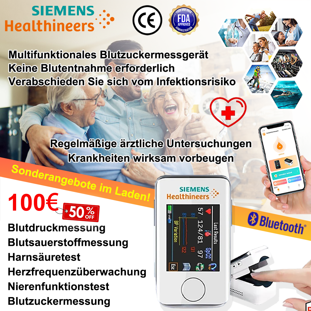 💖 Tragbares Blutzuckermessgerät von Siemens, schmerzlos und nicht-invasiv, keine Blutentnahme erforderlich: Verabschieden Sie sich von Infektionen! ✅