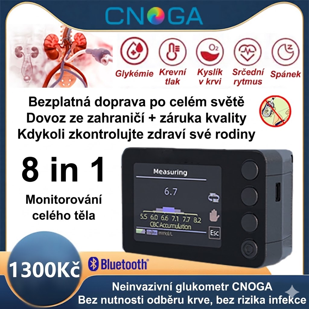 ✅Multifunkční glukometr CNOGA: Není nutný odběr krve, eliminuje se riziko infekce! 💓