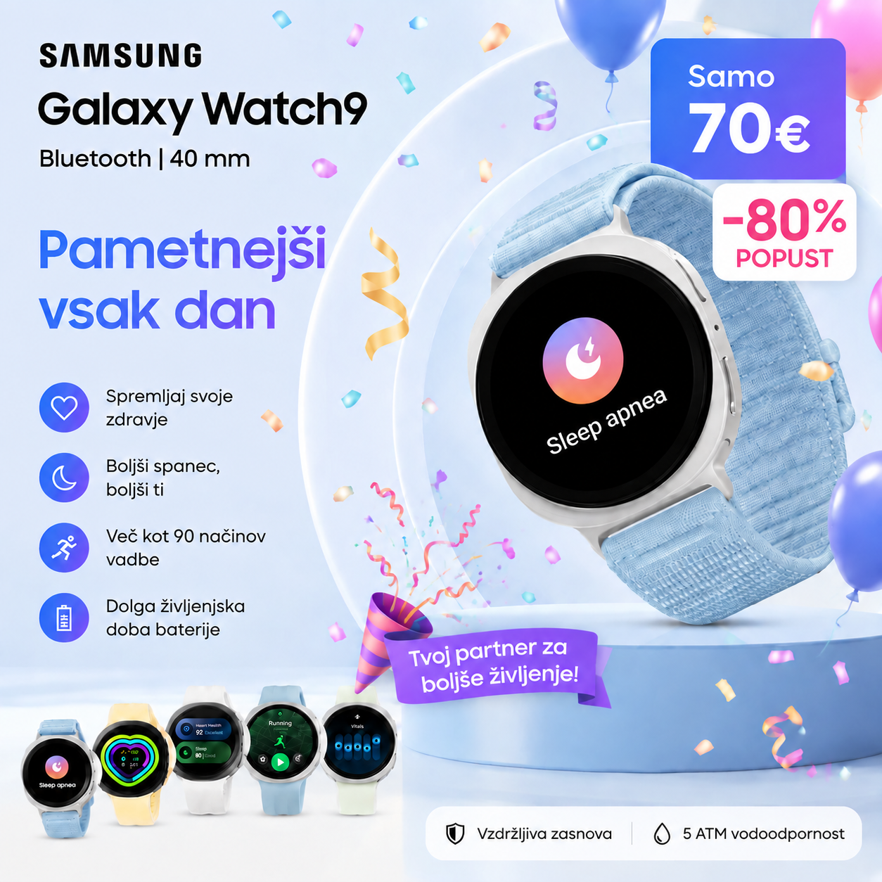 ⌚Samsung Galaxy Watch9 Bluetooth različica 40 mm 🎉 Združljiv z iOS in Android