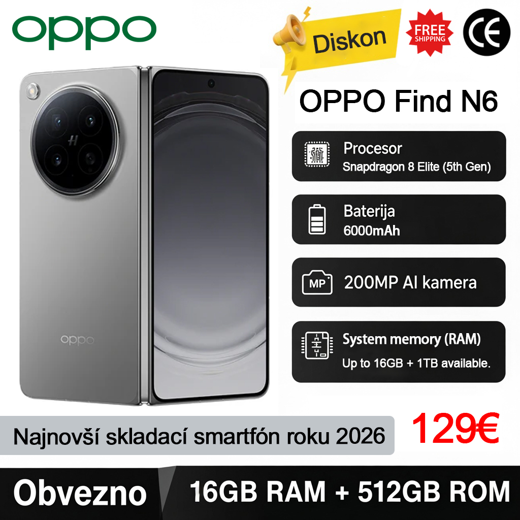 🔥OPPO Find N6, skladací telefón s telom z natívneho titánu a skladacou obrazovkou, ktorý je vybavený systémom štyroch fotoaparátov Hasselblad s rozlíšením 200 MP a skladacou obrazovkou.