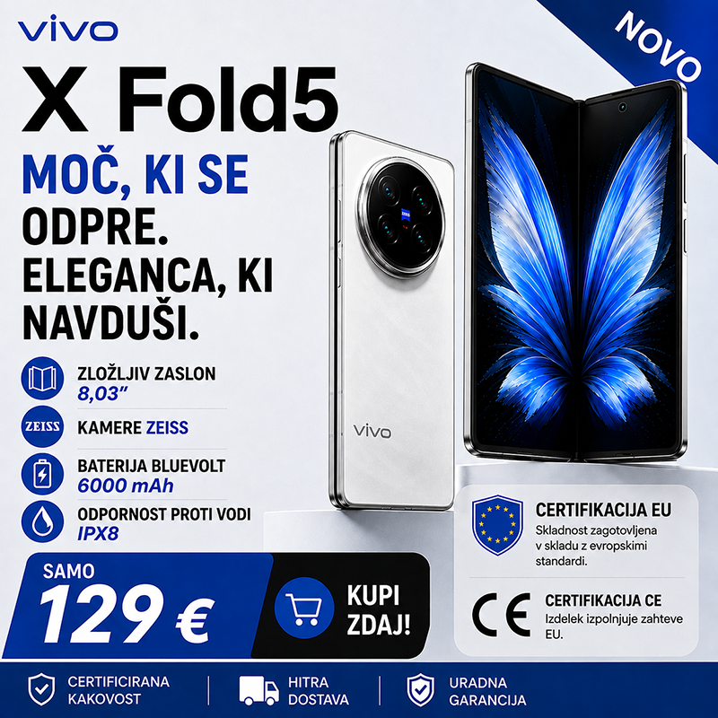 💕Zložljivi telefon vivo X Fold 5 poganja procesor Snapdragon 8gen3, podpira Super NFC in ima trojno kamero Zeiss z 200 milijoni slikovnih pik.