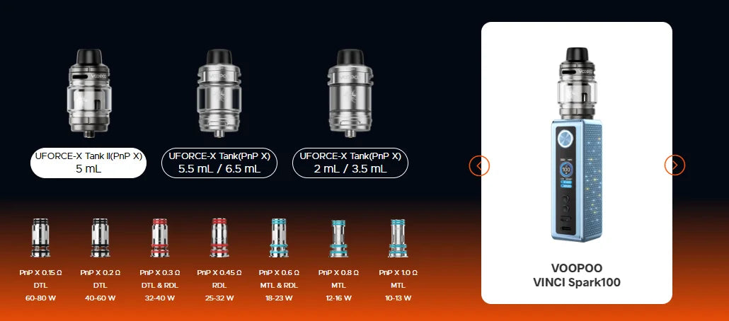 Voopoo Drag 6 Pod 套件兼容所有风格的全 PnP X 线圈范围。