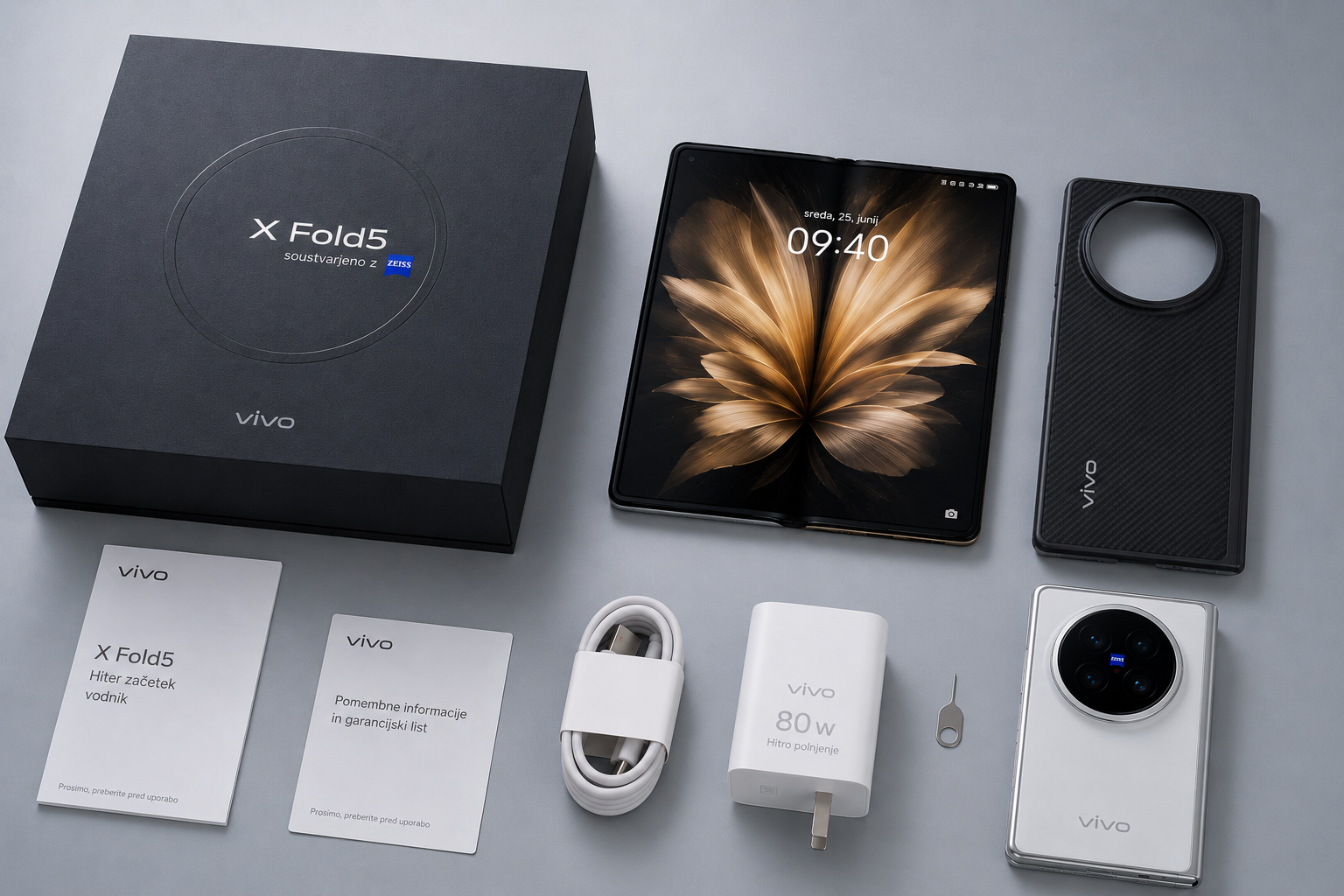 💕Zložljivi telefon vivo X Fold 5 je opremljen s procesorjem Dimensity 9500, podpira Super NFC in ima trojno kamero Zeiss z 200 milijoni slikovnih pik.