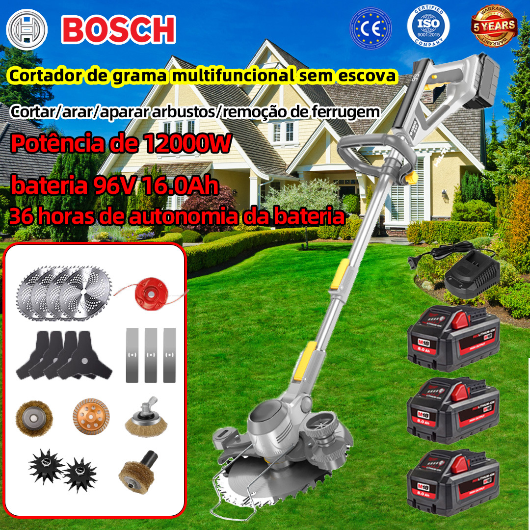 Cortador de grama multifuncional sem escova Bosch 12000W, cortar/arar/cortar madeira