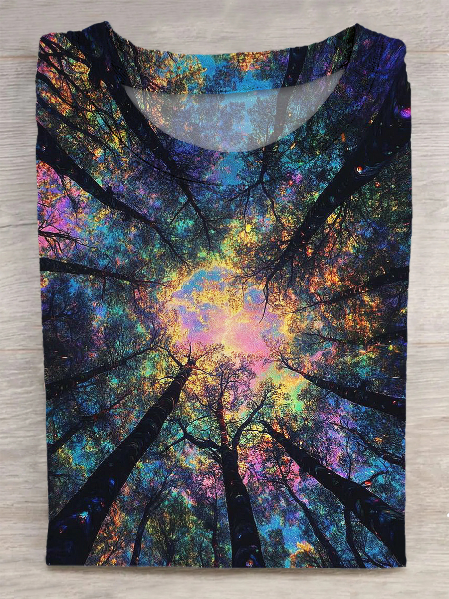 Unisex Tree Printed Vintage Fashion Loose Short Sleeve T-Shirt