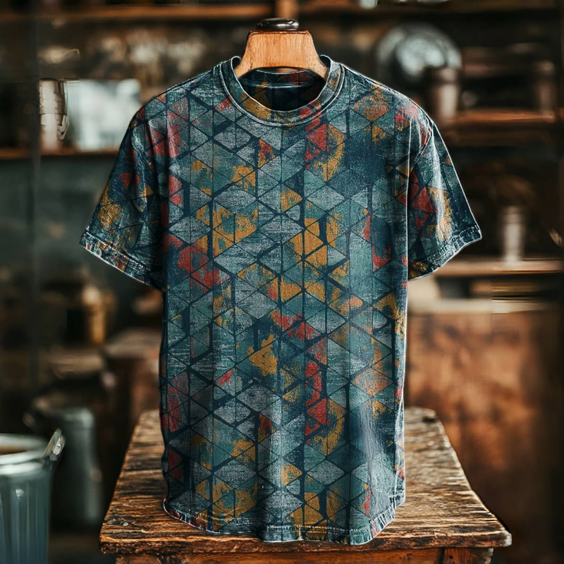Unisex Retro Print Casual Loose Short Sleeve T-Shirt