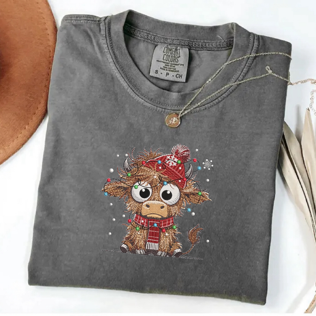 Christmas Highland Cow with Christmas Lights T-shirt