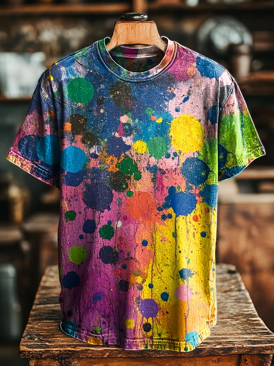 Unisex Vintage Color Graffiti Print Casual Loose T-Shirt