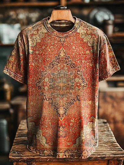 Unisex Retro Ethnic Geometric Printing Casual Loose Short Sleeve T-Shirt