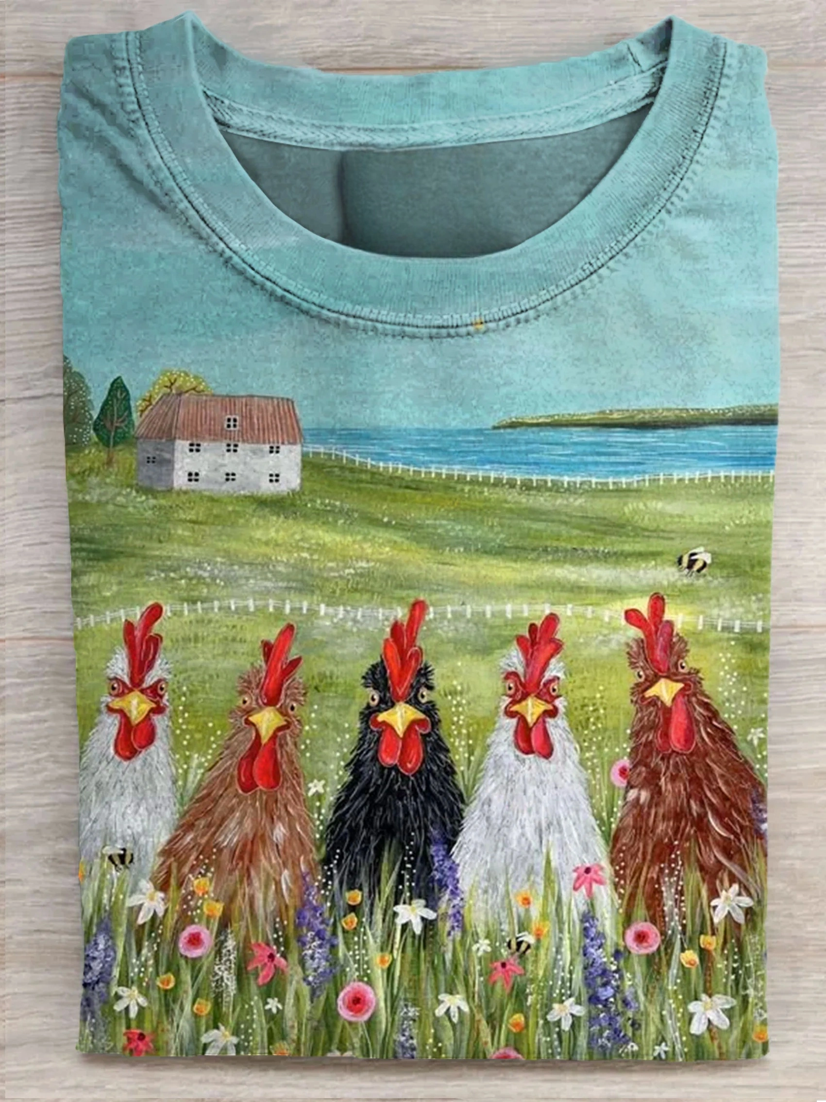 Bestie Funny Chicken Farmer Art Print Casaul Short Sleeve T-shirt
