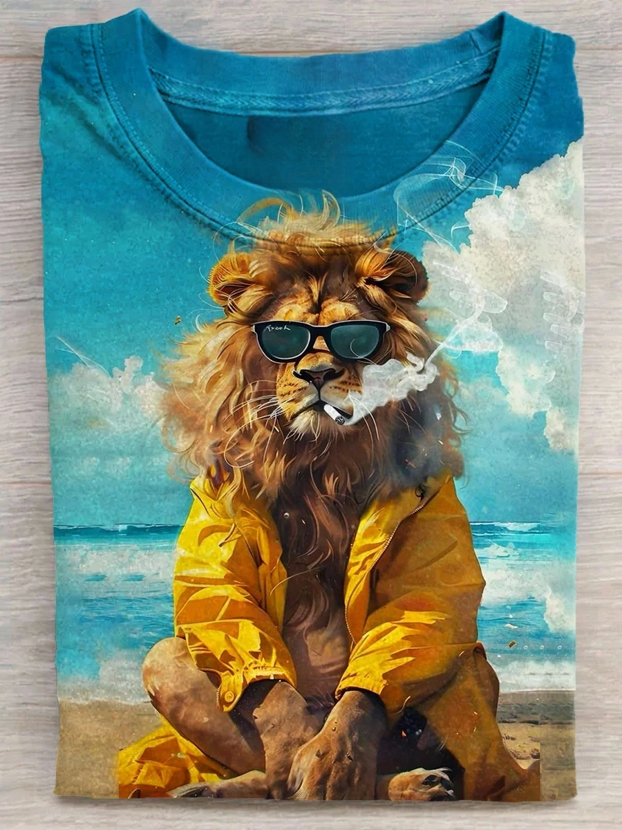 Lion Art Print Casaul Short Sleeve T-shirt