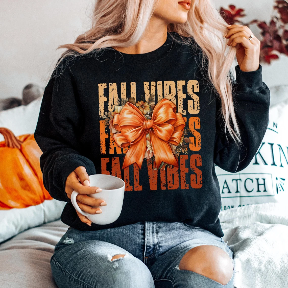 Retro Fall Vibes Thankful Coquette Sweatshirt
