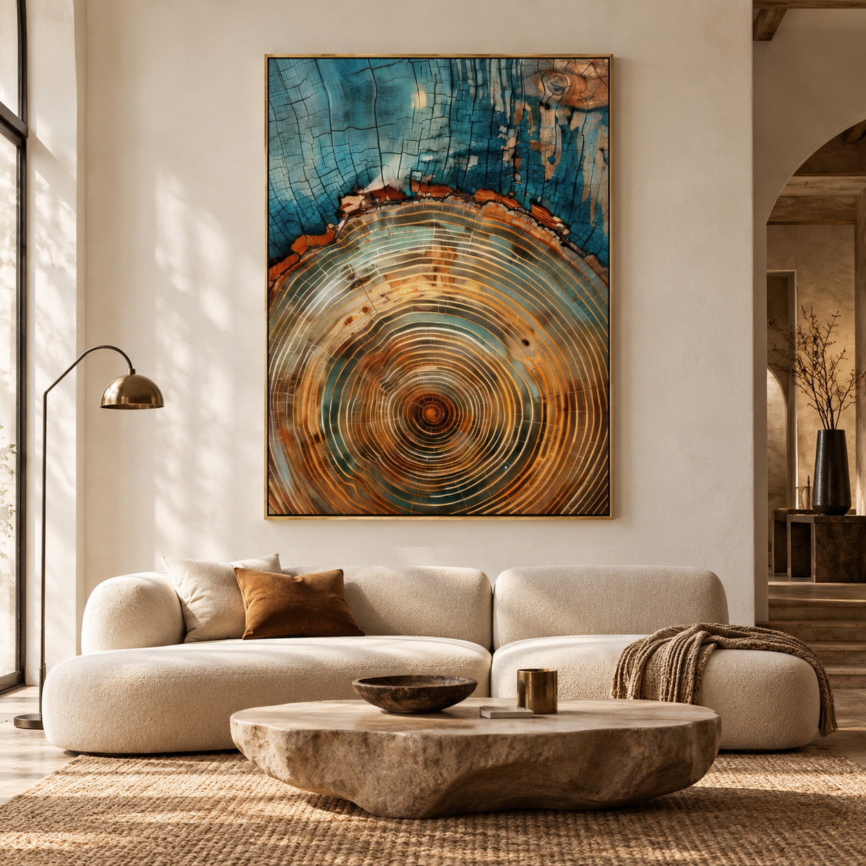 Tree Of Gold Teal and Gold Tree Ring Oil Painting | Modern Wall Art