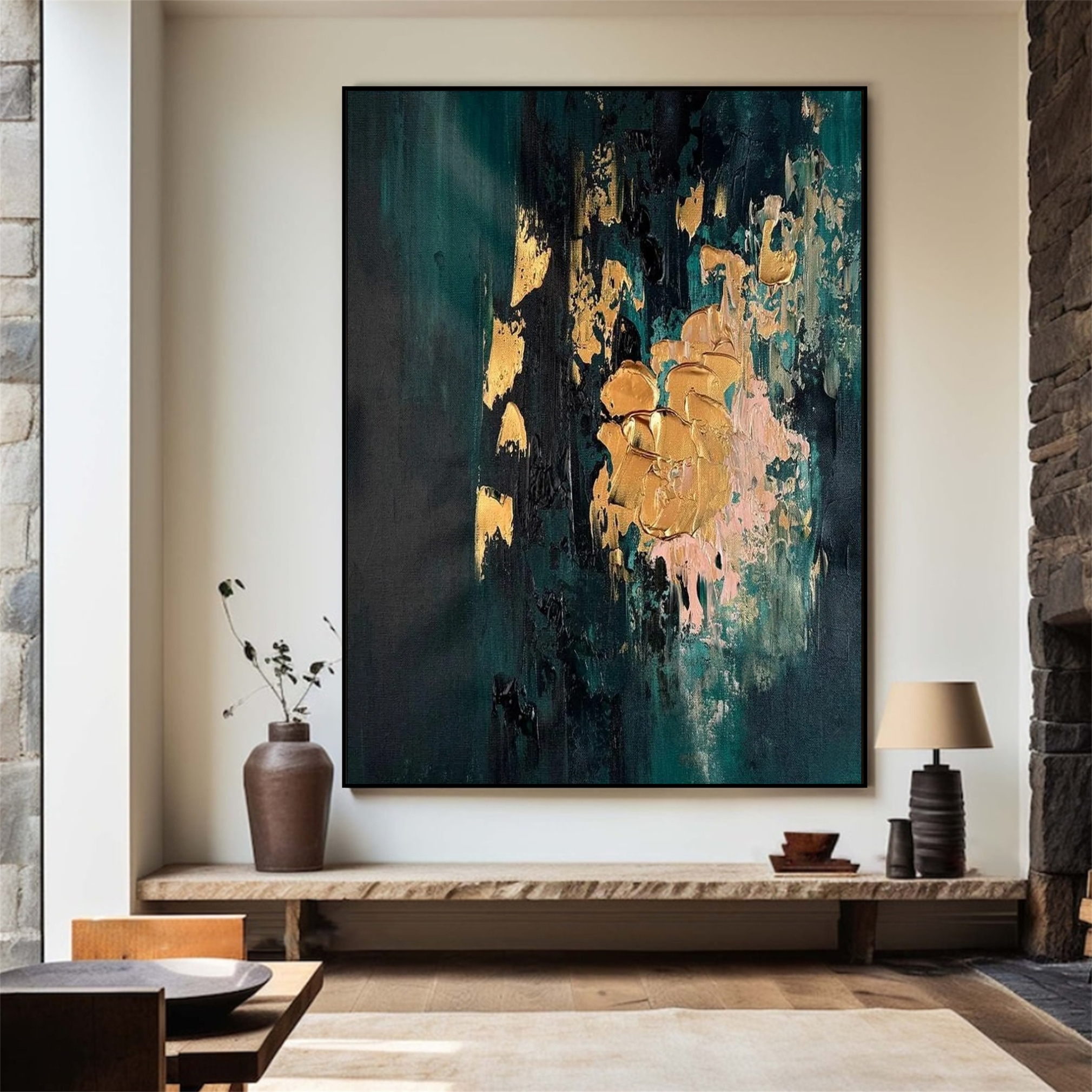 Abstract Teal and Gold Dialogue