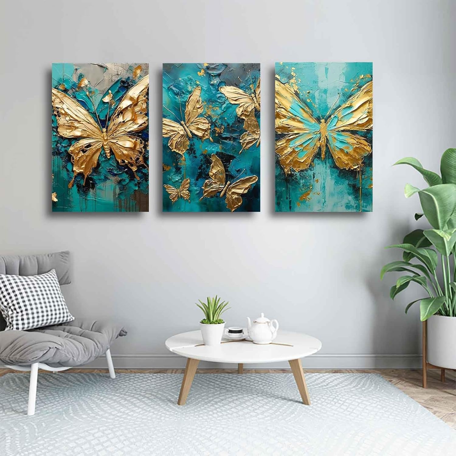 Luxe Butterflies - Abstract Teal Triptych