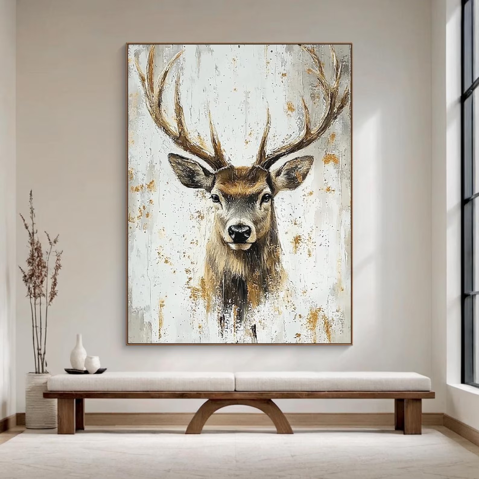 Golden Gazing Deer: Wall Decor