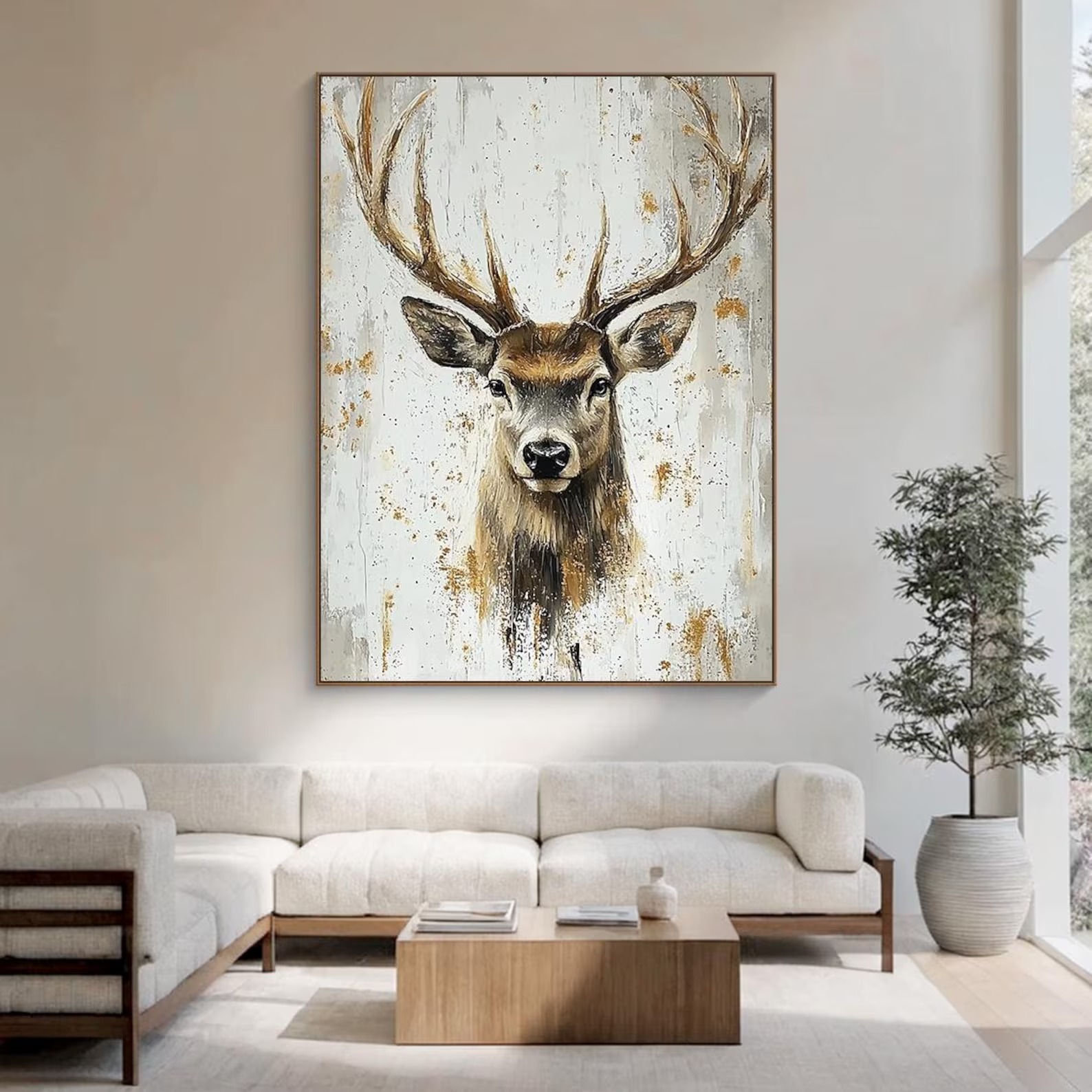 Golden Gazing Deer: Wall Decor