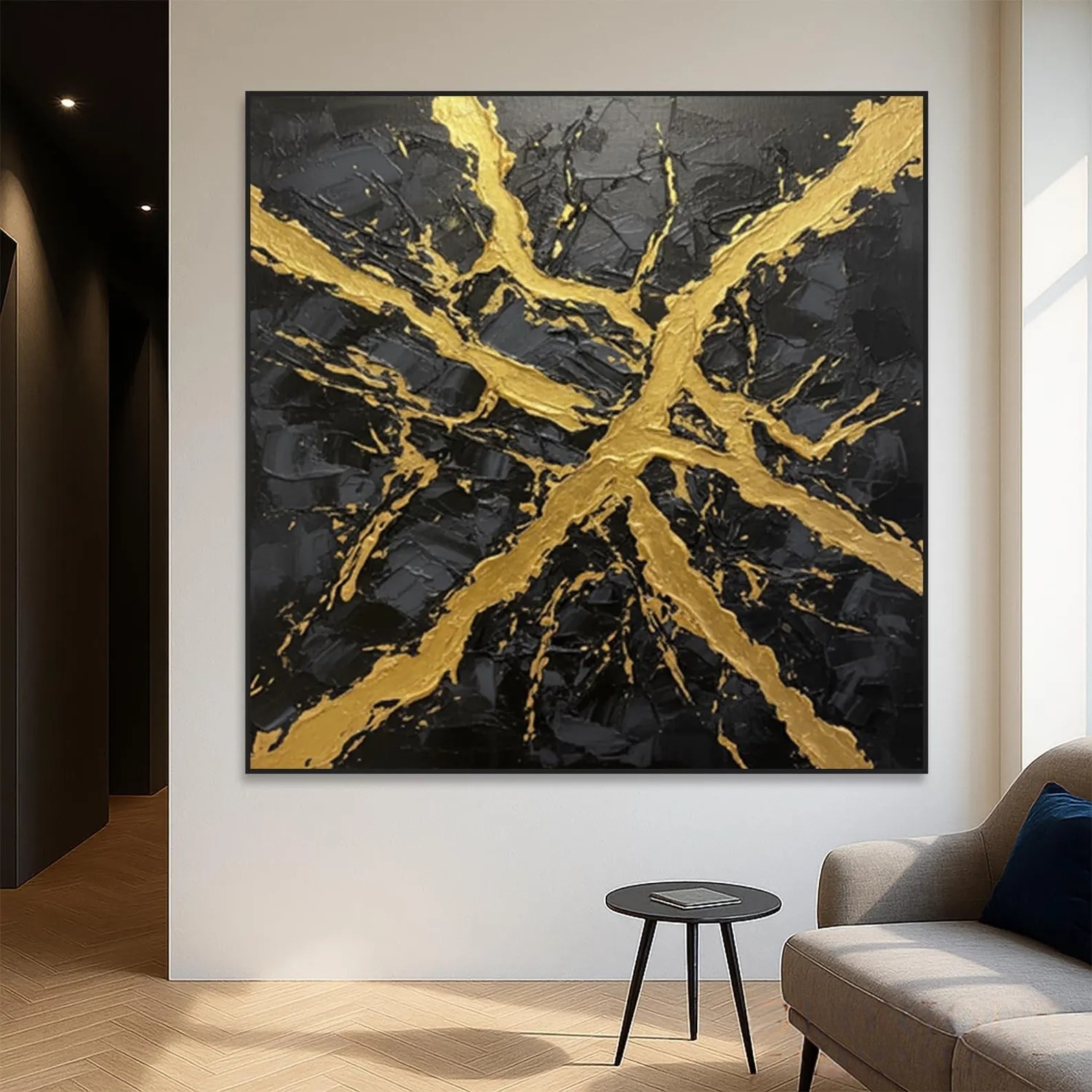 Golden Fissure - Abstract Black Splash