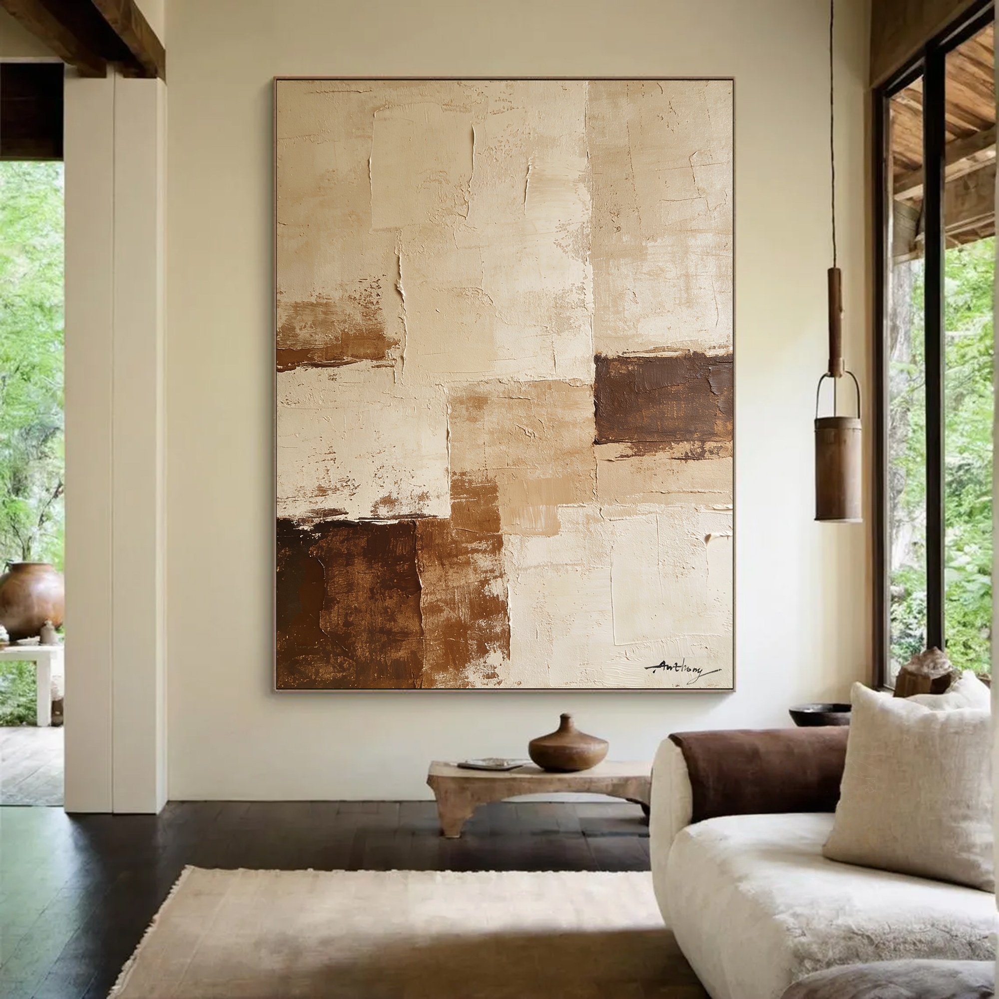 Muted Earth Tones – Abstract Geometric Oil Artwork