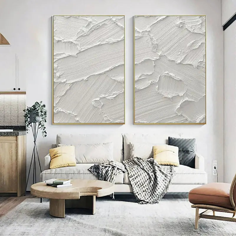 Set of 2 White Textured Canvas Paintings