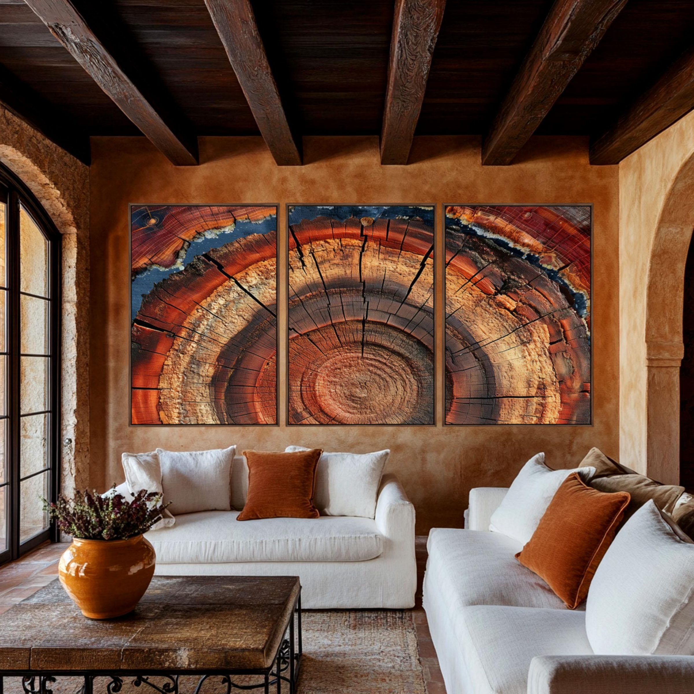 Rustic Ring Radiance - Wood Cross-Section Art