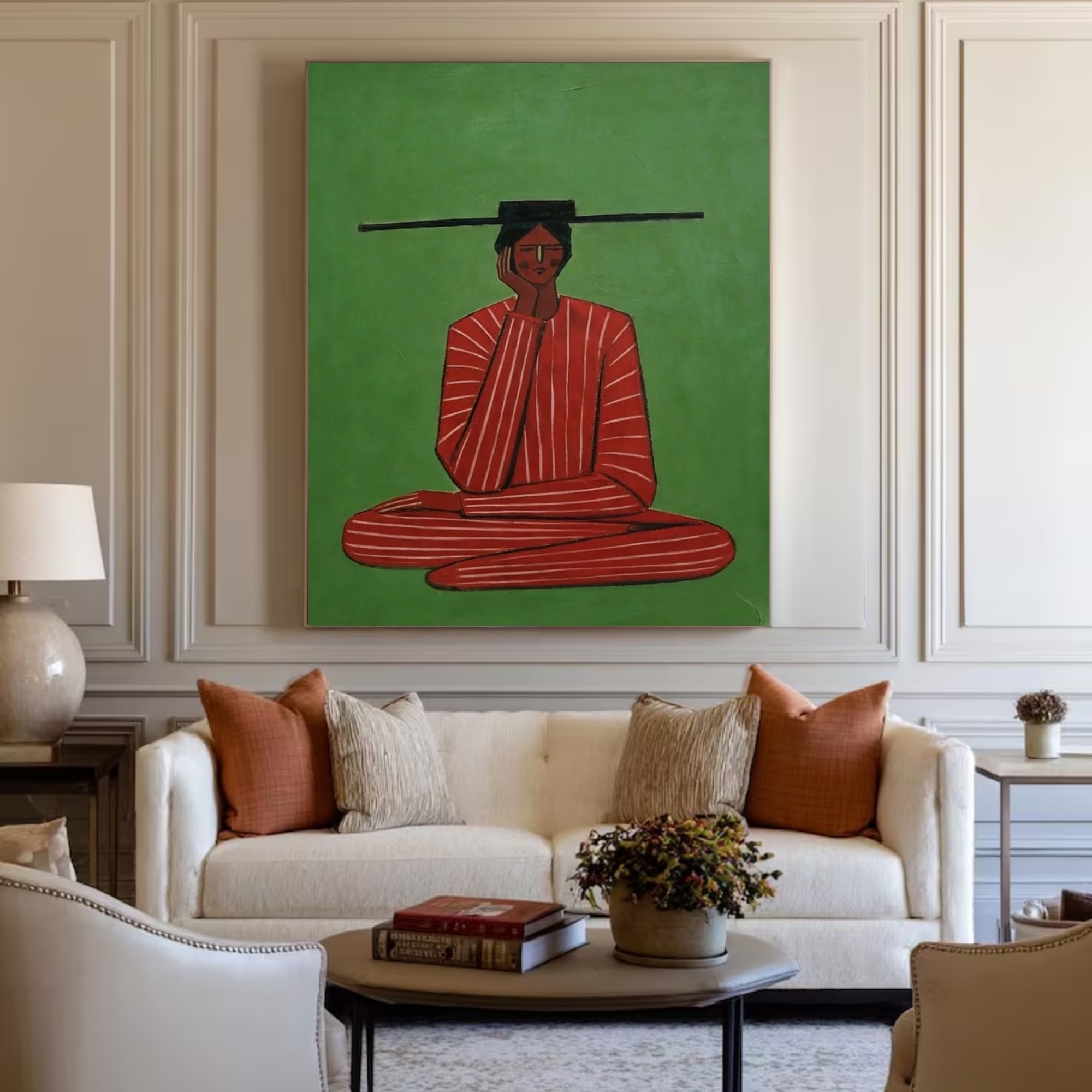 Serene Figure in Red and Green Harmony