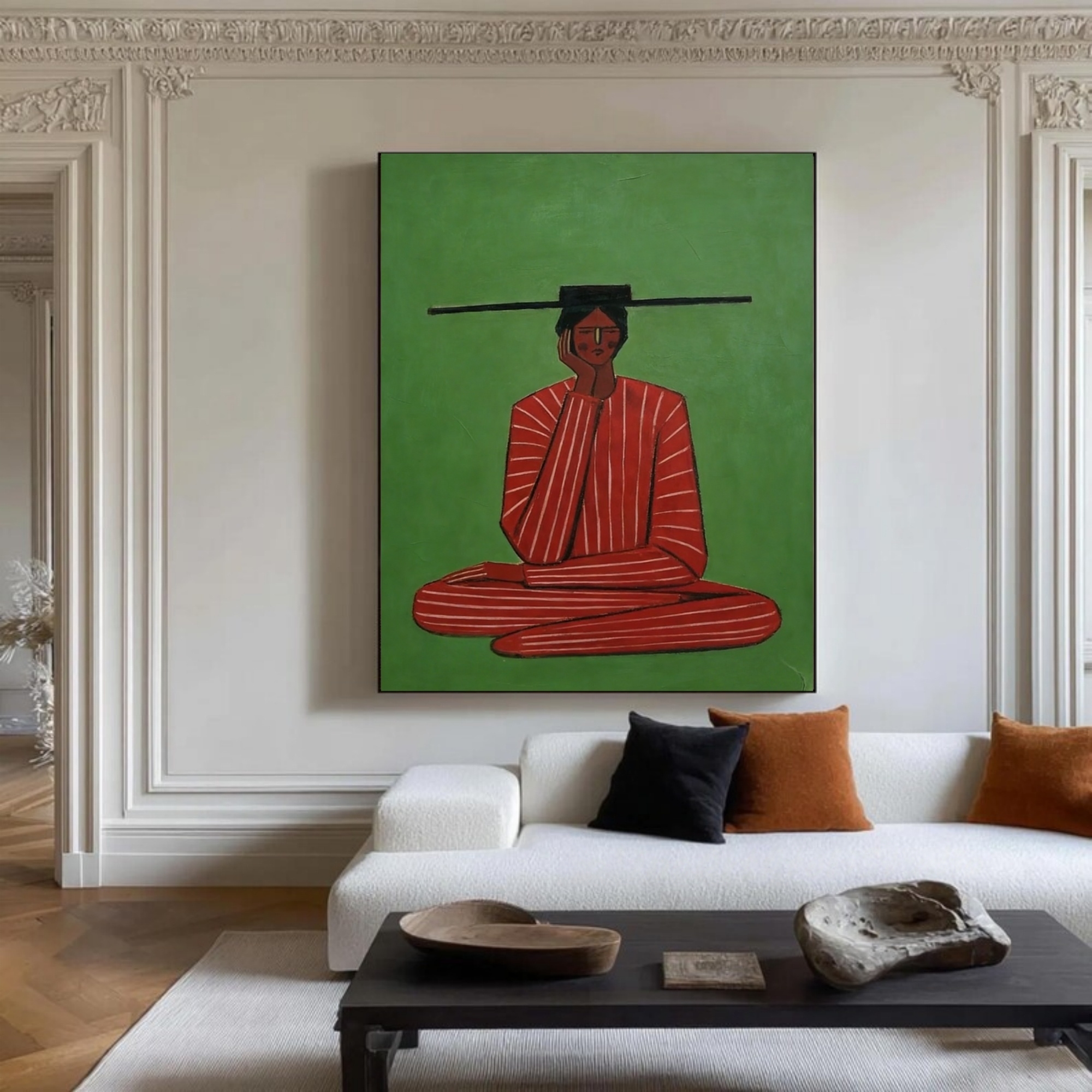 Serene Figure in Red and Green Harmony