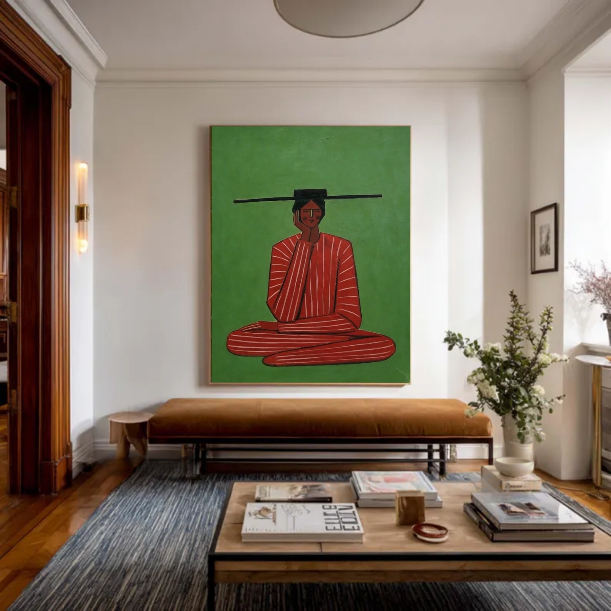 Serene Figure in Red and Green Harmony