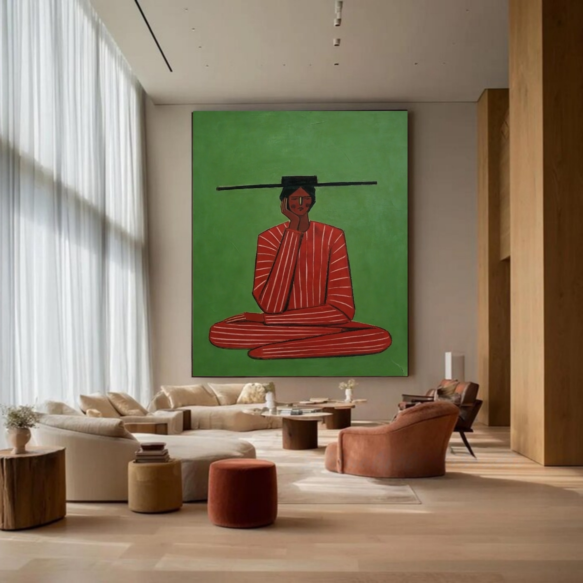 Serene Figure in Red and Green Harmony