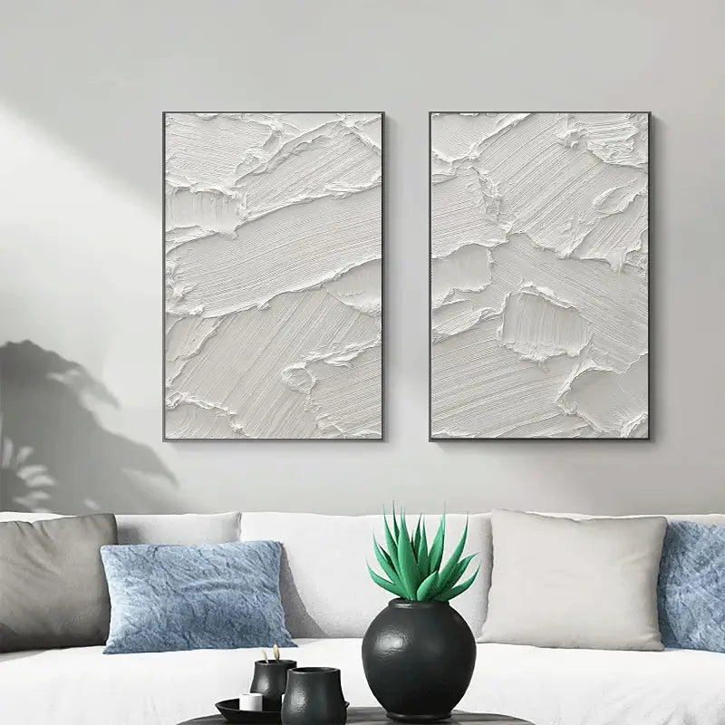 Set of 2 White Textured Canvas Paintings
