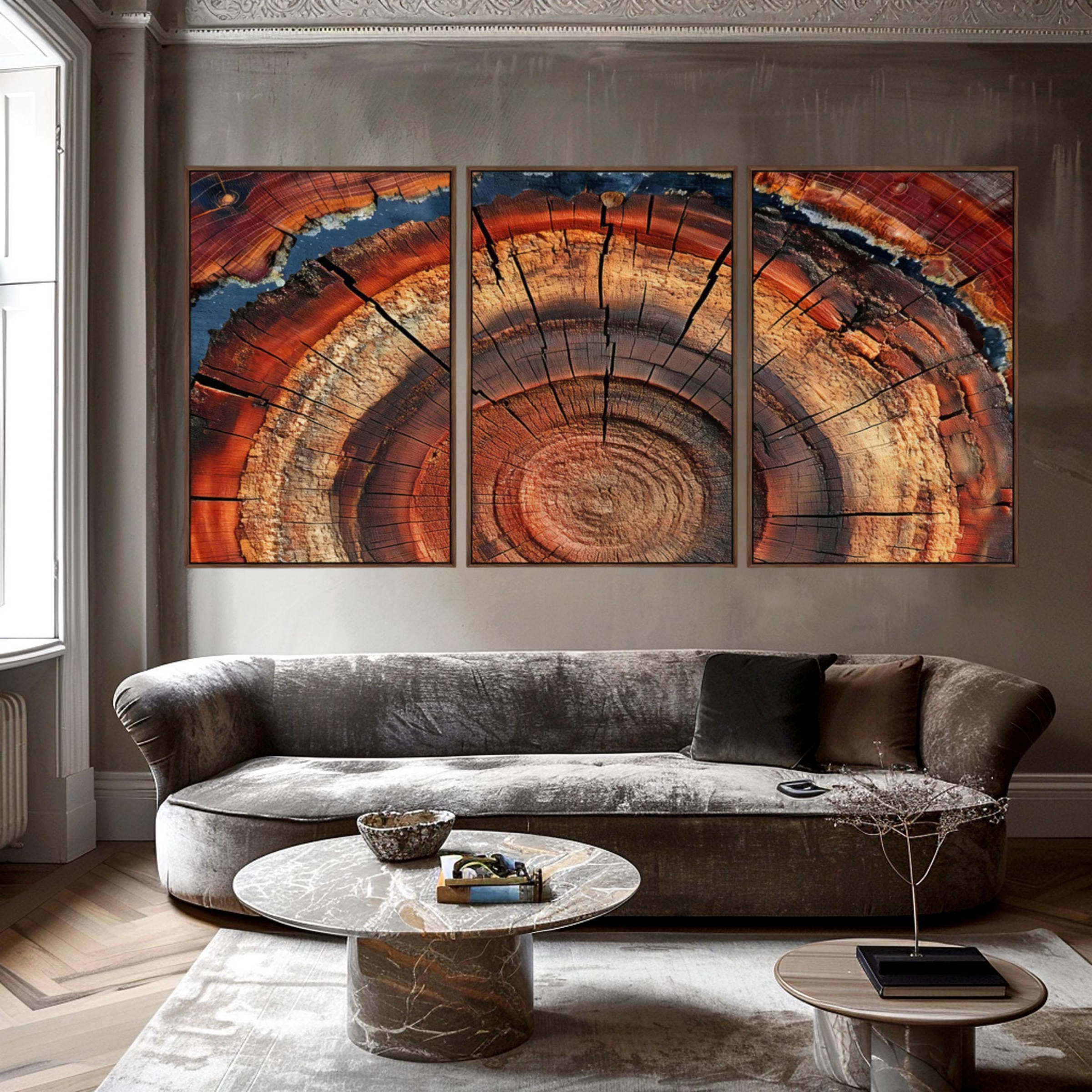 Rustic Ring Radiance - Wood Cross-Section Art