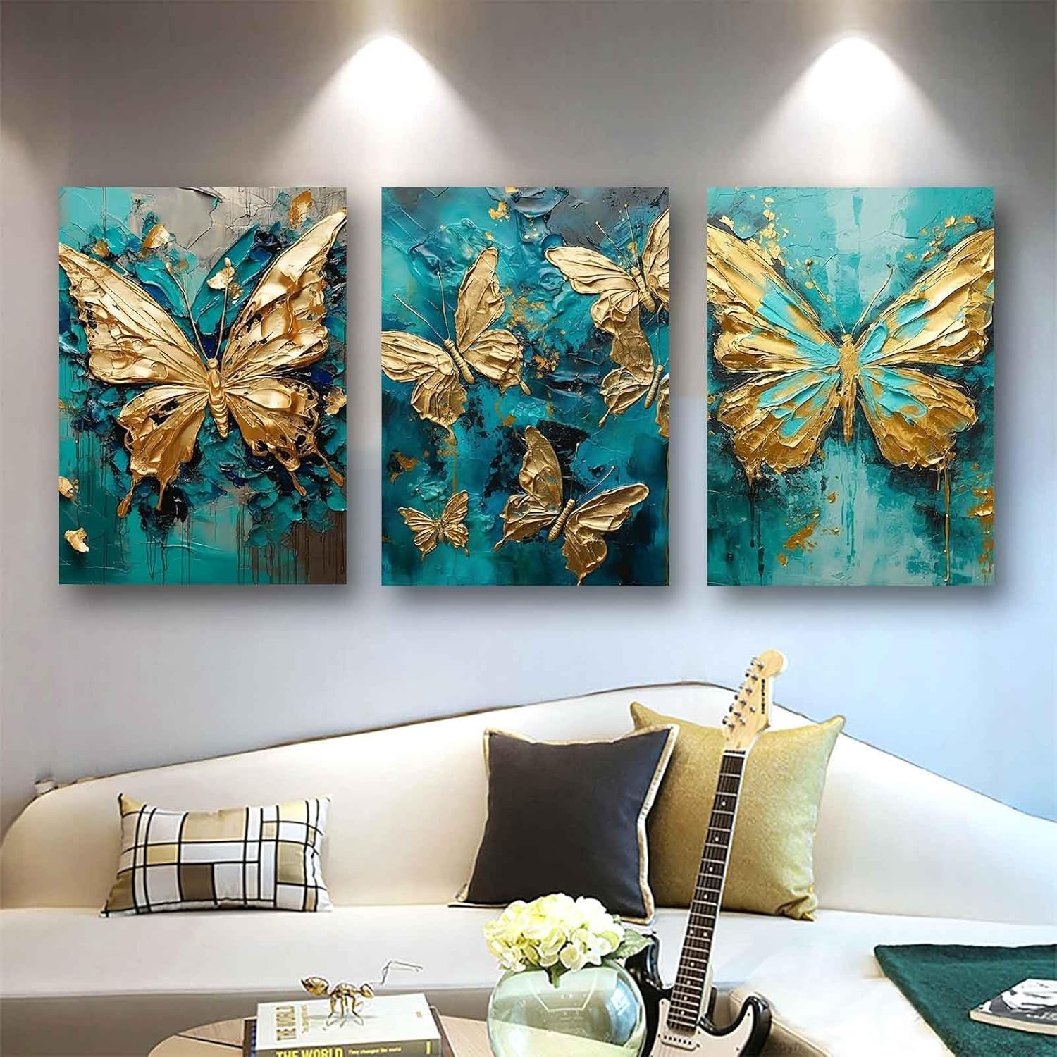 Luxe Butterflies - Abstract Teal Triptych