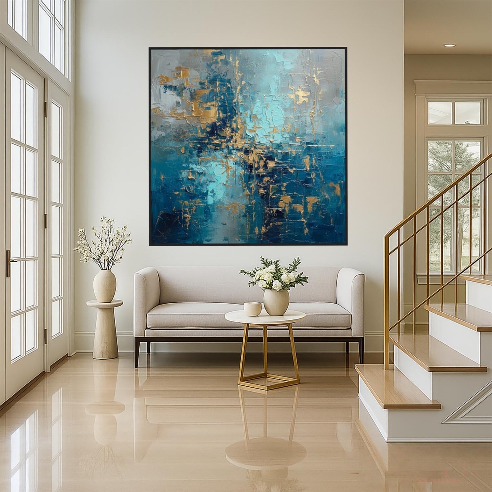 Gilded Teal Turbulence - Abstract Waves