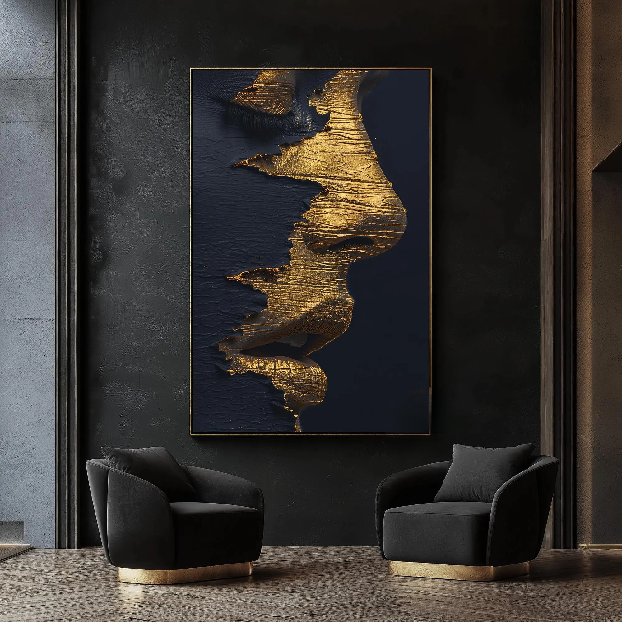 Golden Silhouette on Dark Blue